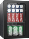 0.9 Cubic Feet Mini Fridge, 24 Can Freestanding Beverage Refrigerator with Acrylic Front Door for Soda Beer, Under Counter Small Refrigerator with Adjustable Shelves for Home Bar Office(Black)