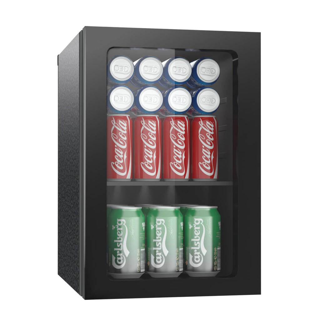 Erivess 0.9 Cubic Feet Mini Fridge, 24 Can Freestanding Beverage Refrigerator with Acrylic Front Door for Soda Beer, Under Counter Small Refrigerator with Adjustable Shelves for Home Bar Office(Black)