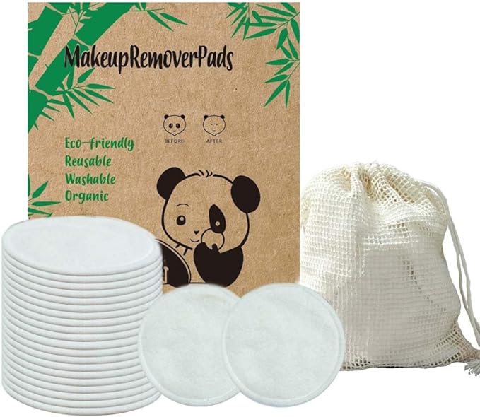 Sopurrrdy 28 Pack Reusable Makeup Remover Face Pads with Laundry Bag Washable Soft and Comfortable Cleaning Face Skin,Washable Bamboo Cotton Rounds White