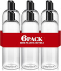 DPLASKA 6 Pcs 16 oz Clear Plastic Empty Bottles with Black Disc Top Caps, Squeezable Refillable Shampoo Bottles Travel Cosmetic Containers for Lotions, Body Soap Cream