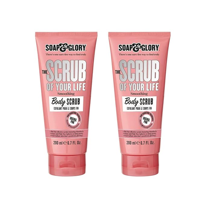 Soap & Glory Original Pink The Scrub Of Your Life Exfoliating Body Scrub - Smoothing & Buffing Vegan Scrub - Rose & Bergamot Body Polish with Shea Butter & Vitamin E (200ml, 2 pack)