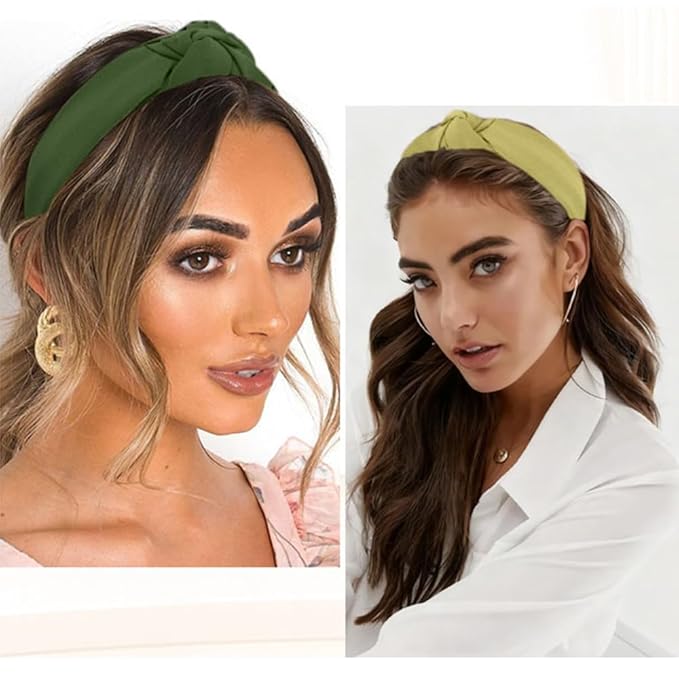 AHONEY 5 Pack Green Knotted Headbands for Women Trendy Fashion Thick Headbands Top Knot Non Slip Cute Hair Accessories Headband Pack Diademas Para Mujer