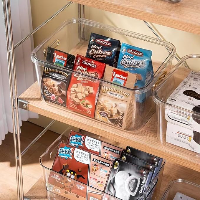 Ytteve 2 Pack Large Clear Plastic Storage Bins with Handles, 14.2" x 10" x 6.3" Stackable Organizer Containers for Pantry, Closet, Kitchen, Bathroom, Under Sink & Laundry