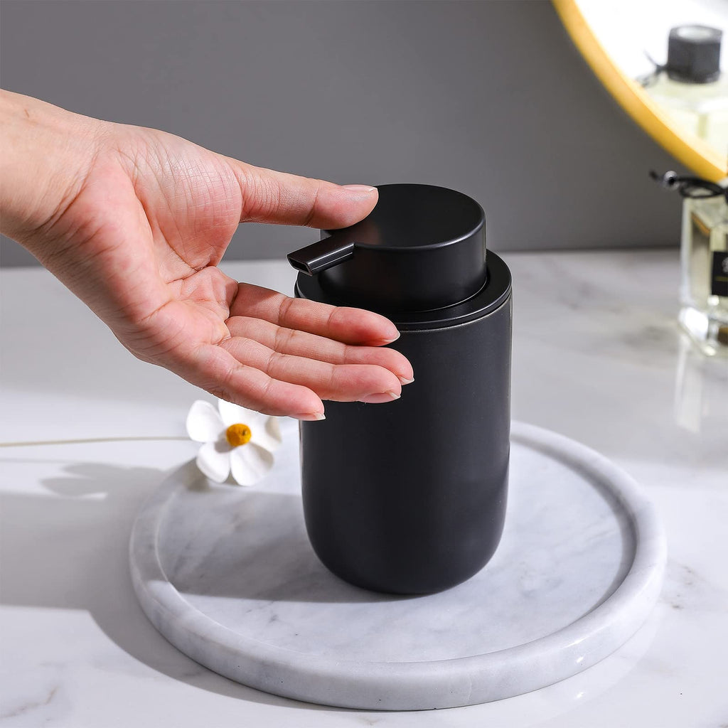 Black Soap Dispenser Set- Modern Ceramic Hand Dish Soap Dispenser for Bathroom Refillable Liquid Lotion Soap for Farmhouse Kitchen Decor Dish 2 Pack