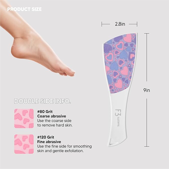 F3 Systems S-Line Emery Foot File, Colossal Double-Sided Pedicure Tool, Effective for Cracked Heel, Ergonomic Design for Easy Grip (Purple Heart)