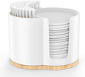 PENGARO Cotton Pad and Swab Holder, Q tip Holder Round Cotton Pad Dispenser Plastic Cotton Swabs Dispenser, Bathroom Accessories Storage Organizer for Cotton Pads Floss Picks, White