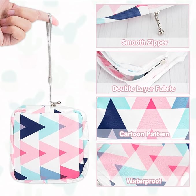 6 Pcs Sanitary Napkin Storage Bag, Portable Waterproof Period Pouch with Zipper, Small First Period Pad Bag Feminine Care with Lanyards for Women Teen Girls School Office Supplies