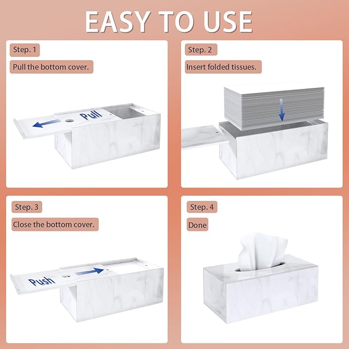 SILUT Stylish Tissue Box Cover Rectangle, Marble Texture Tissue Box Holder, Decorative Tissue Holder for Bathroom, Kitchen, Vanity, Modern Tissues Organizer for Home, Hotel