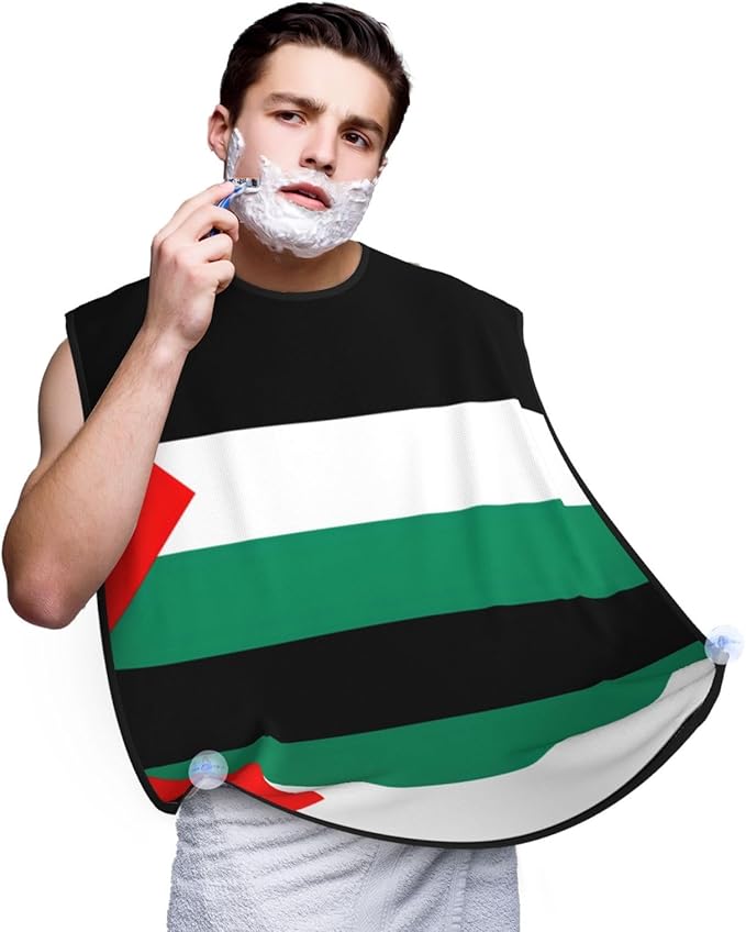 NOUZU Palestine Flag Print Beard Bib Apron For Men, Beard Hair Catcher For Men Shaving Trimming,Beard Cape Cloth