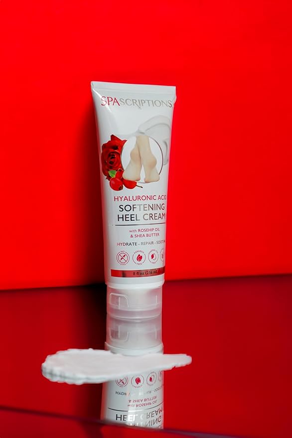 SpaScriptions Hyaluronic Acid Foot Cream For Dry Cracked Feet Repair – Softening Heel Moisturizer for Rough Dry Feet with Nourishing Rosehip Oil & Shea Butter, Paraben Free, 8 fl oz Daily Foot Care