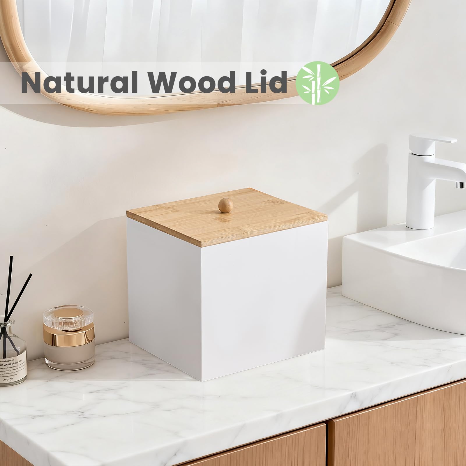 Puricon Acrylic Disposable Facial Towels Holder, Storage Bin with Wood Lid Compatible with Clean Skin Club Towel (NOT Included), Face Towelettes Container for Bathroom Counter -White