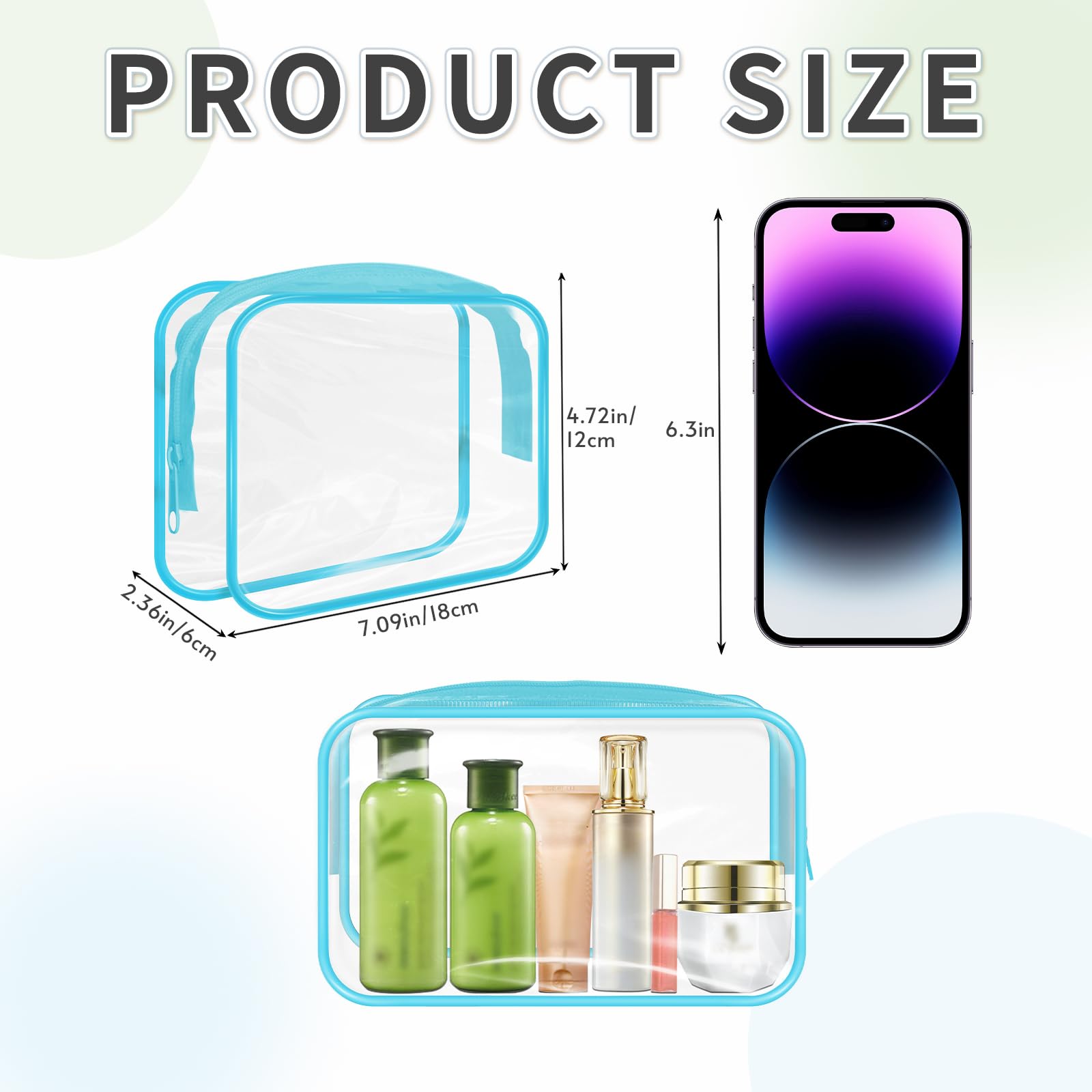 GONITYOU 16 Pieces Clear Makeup Bags Bulk, TSA Approved Toiletry Bags Travel Pouch, Waterproof PVC Plastic Small Clear Cosmetic Bags with Zipper for Organizing (Blue Border)