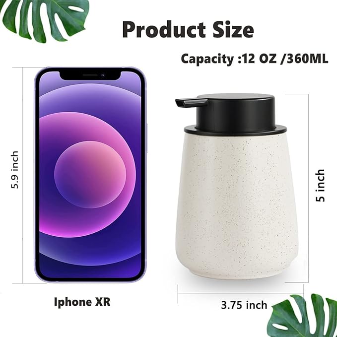 12Oz Hand Soap Dispenser Set - 2 Pack Ceramic Lotion Soap Dispenser Set with Easy-to-Press Black Pump, Refillable Mordern Liquid Dish Soap Dispensers for Bathroom & Kitchen (Beige, Liquid Pump)