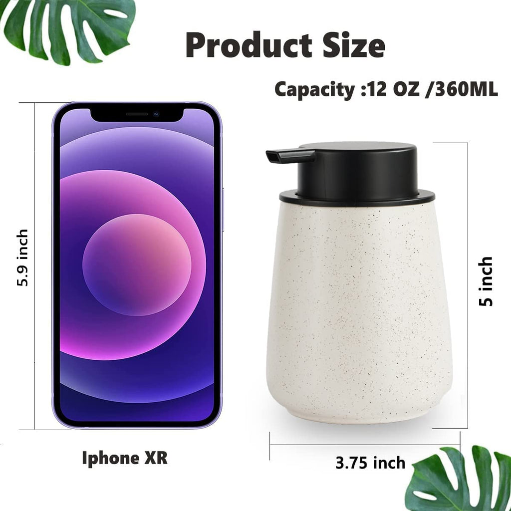 12Oz Hand Soap Dispenser Set - 2 Pack Ceramic Foam Soap Dispenser Set with Easy-to-Press Black Pump, Refillable Mordern Foaming Dish Soap Dispensers for Bathroom & Kitchen (Beige, Foam Pump)