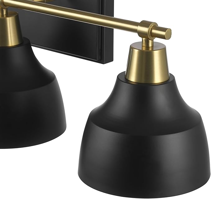 Globe Electric 63000204 5-Piece All-in-One Bathroom Accessory Set, 3-Light Vanity Light, Matte Black & Brass, Towel Bar, Robe Hook, Toilet Paper Holder, Towel Ring, Bath, Bathroom Lights Over Mirror