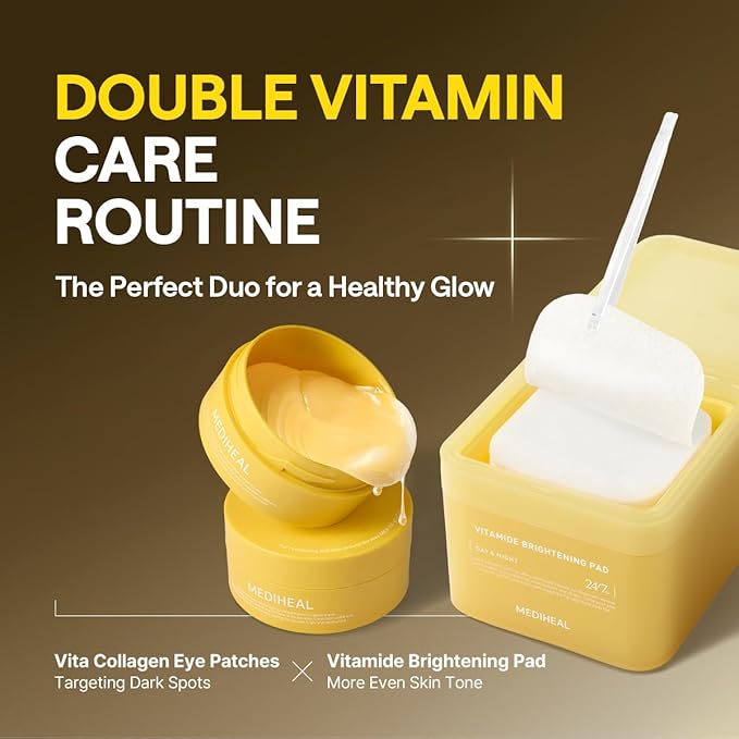 MEDIHEAL Vita Collagen Under Eye Patches - Korean Hydrogel Eye Pads (60 patches) with 7 Vitamin & 5 Micro Collagen - Improves Puffy Eyes & Provides Healthy Glow - Moisturizing & Non Irritating