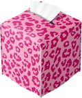 Leopard Print Tissue Box Cover Cute Animal Pink Square PU Leather Waterproof Tissue Box Holder for Car Bathroom Bedroom Office Tabletop Decor