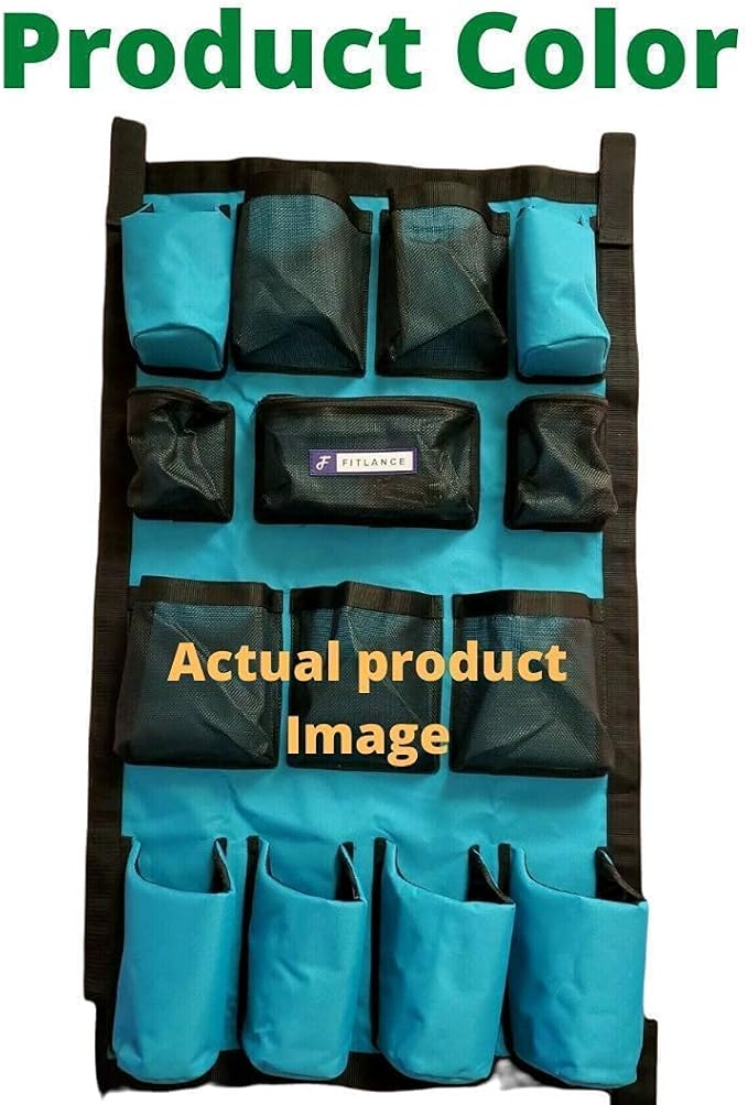 FITLANCE Equine Long Trailer Door Caddy – Horse Trailer Grooming Bag with Pockets, Stall & Barn Organizer, Tack Room Storage, Hanging Hook & Loop Straps + Mounting Hardware Included(Teal)
