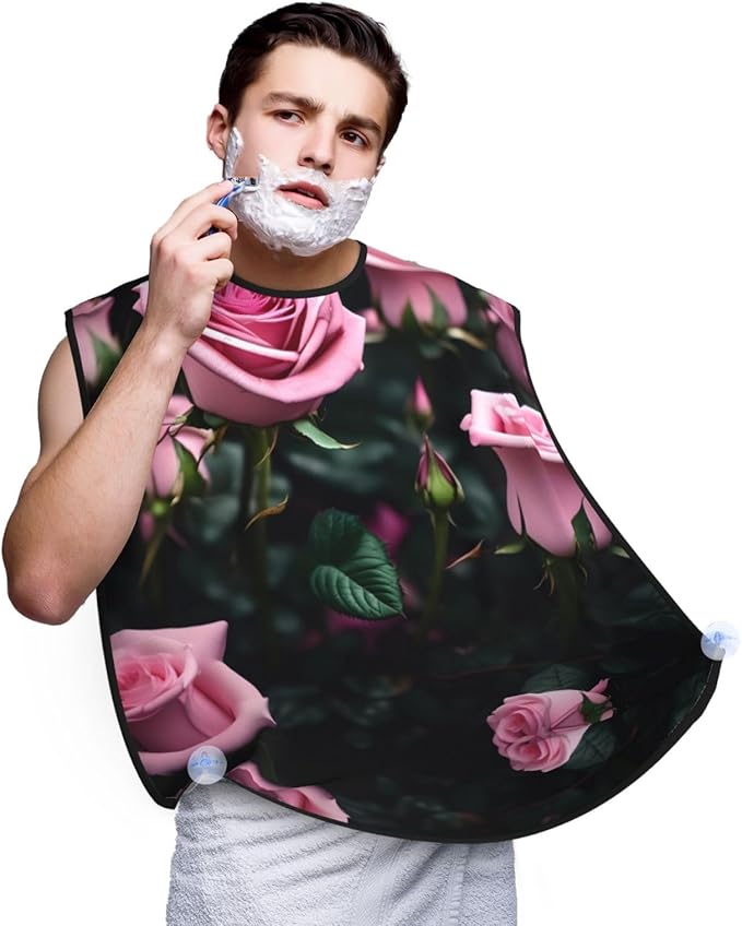 Pinks Rose Print Print Beard Bib Apron For Men, Beard Hair Catcher For Men Shaving Trimming,Beard Cape Cloth