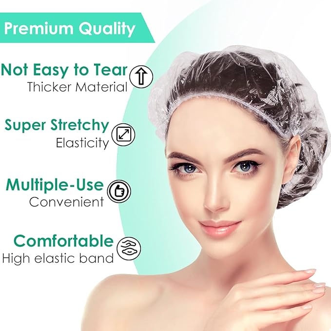 Keeygo Disposable Shower Caps 30 PCS Bath Caps Clear Waterproof Plastic Wraps for Women, Hotel Travel Essentials Accessories Hair Caps(17.3")