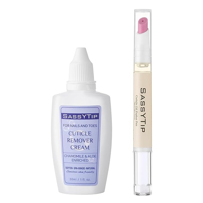 SASSYTIP Ceramic Cuticle Pusher & Oil Pen + Cuticle Remover Gel – Gentle Nail Care Kit, 2ml Scent-Free Nourishing Oil, 1 fl. oz with Jojoba Oil & Vitamin E for Dry, Damaged Nails (Beige 3.0 & Gel)