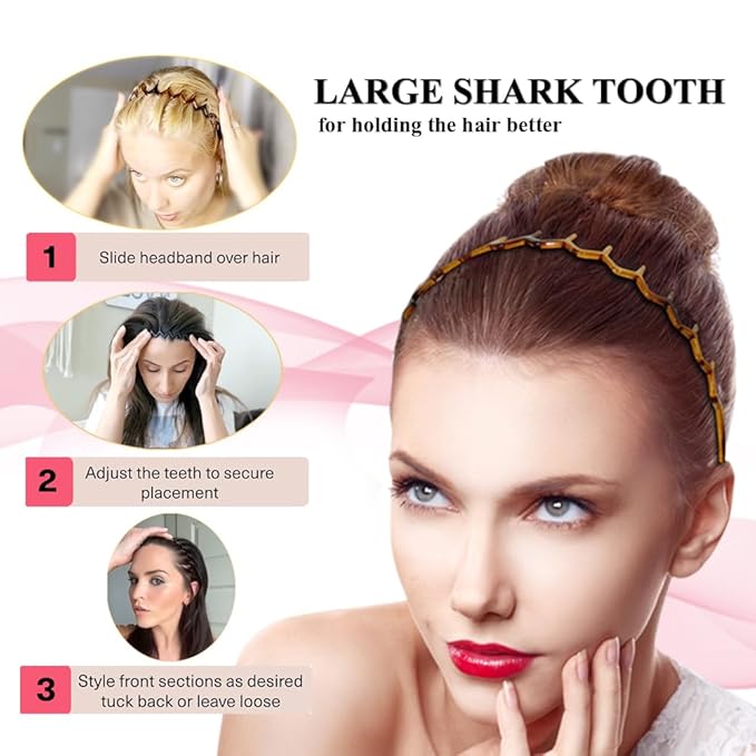 KALIYOTO Zig Zag Headbands - Recycled Plastic Wavy Hair Band with Teeth, Headbands for Women and Men, Classic 90s Hair Accessories, Black and Brown - 2 pcs