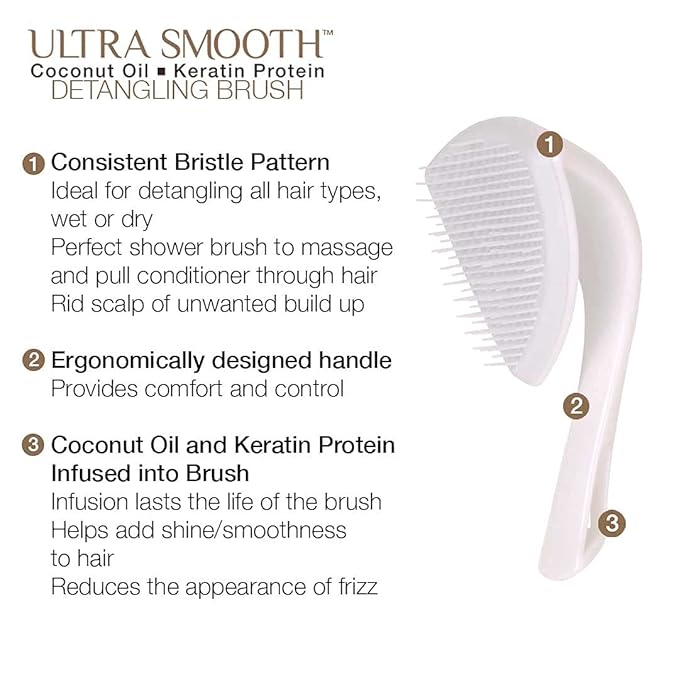 Cricket Ultra Smooth Coconut Detangling Brush for Wet, Dry Hair Anti-Frizz Detangler Shower Hairbrush with Coconut Oil and Keratin Protein Infused Plastic for All Hair Types