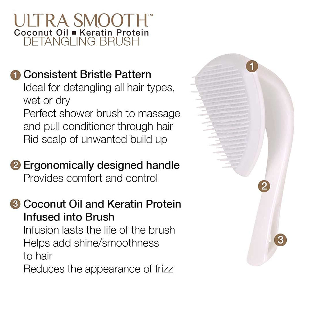Cricket Ultra Smooth Coconut Detangling Brush for Wet, Dry Hair Anti-Frizz Detangler Shower Hairbrush with Coconut Oil and Keratin Protein Infused Plastic for All Hair Types