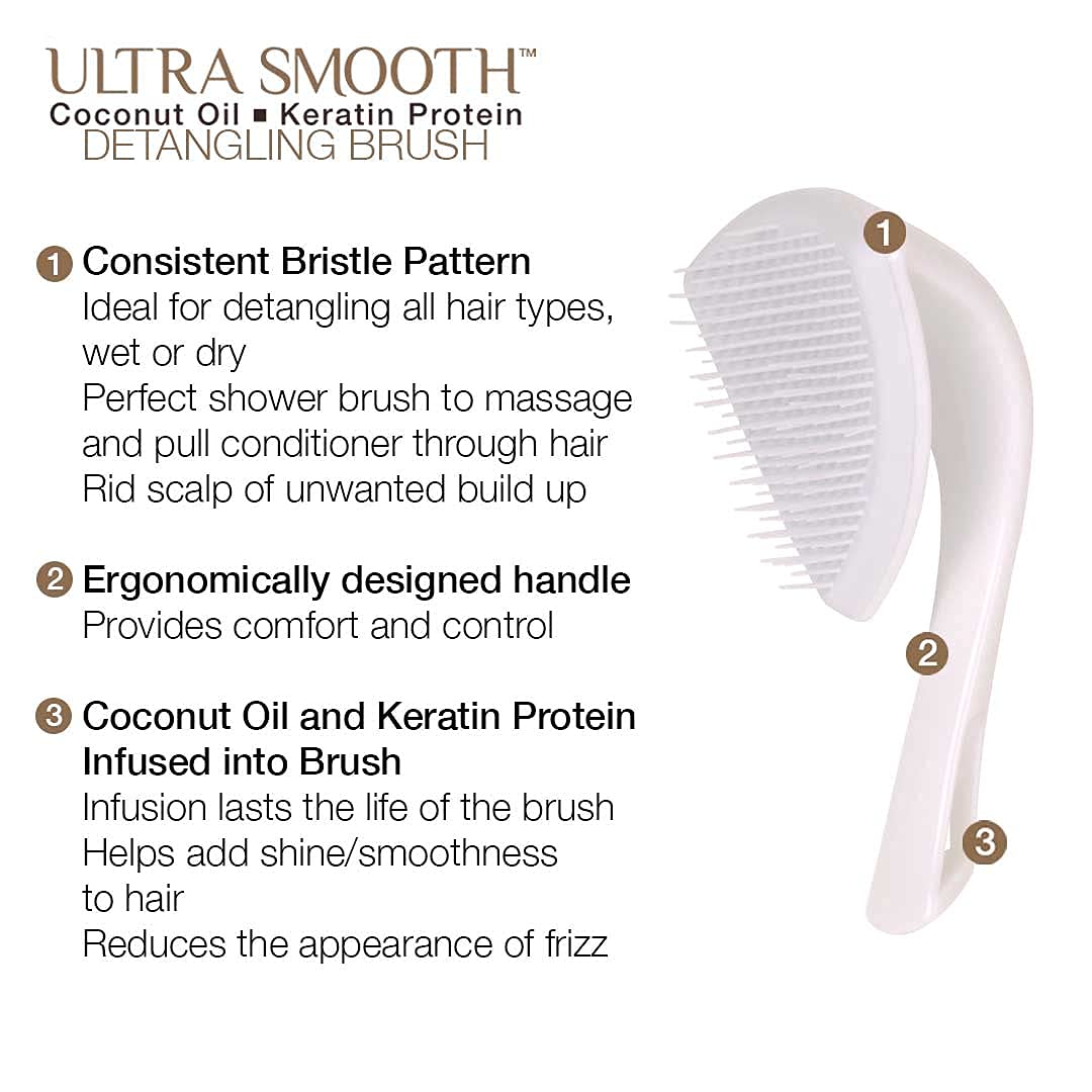 Cricket Ultra Smooth Coconut Detangling Brush for Wet, Dry Hair Anti-Frizz Detangler Shower Hairbrush with Coconut Oil and Keratin Protein Infused Plastic for All Hair Types