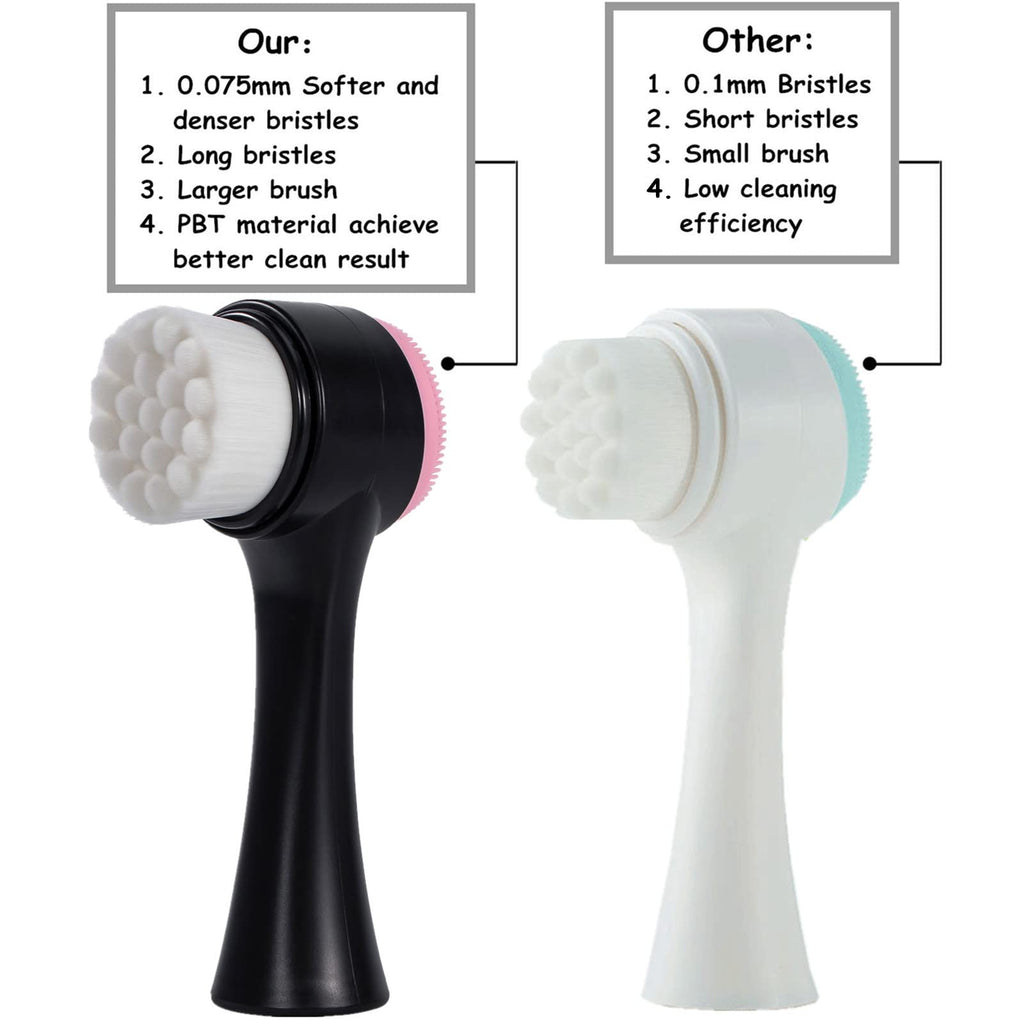 Beomeen Face Brush 2 in 1, Facial Cleansing Exfoliating Scrubber Brush, Silicone Double Side Manual Face Wash Scrub Brush with Soft Bamboo Charcoal Fiber for Deep Pore Cleansing, Massaging, Skin Care