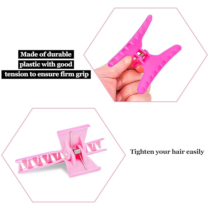 BAHABY Hair Sectioning Clips, 12 Pack, Pink and White, 3.14 Inch, Plastic Styling Clamps for Salon and Home Use