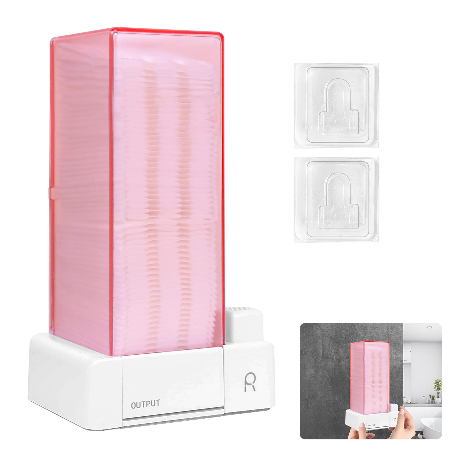 Aukiron Automatic Cotton Pad Holder, Square Press Out Cosmetic Cotton Makeup Removers Pad Holder, Makeup Cotton Organizer Container Dispenser Storage Display Rack(Pink)