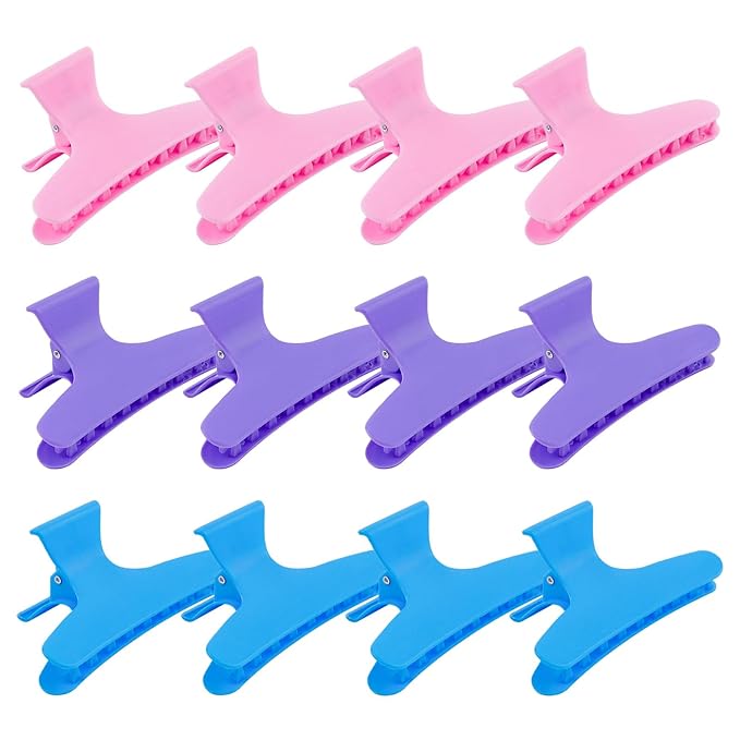 BAHABY Hair Clips for Styling Sectioning 12 Pack Pink Purple Blue Butterfly Clamps Hair Claw Clips Pro Salon Hair Clips for Styling, Sectioning, Cutting and Coloring