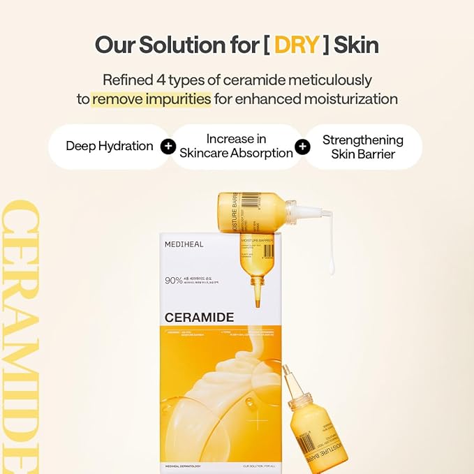 Mediheal Essential Face Mask [Ceramide] Moisture Barrier 10 pcs. with 90% Ceramide, Panthenol for Intense Hydration & Skin Barrier & Daily Skin Nourishment - Vegan Formula Korean Beauty Sheet Mask
