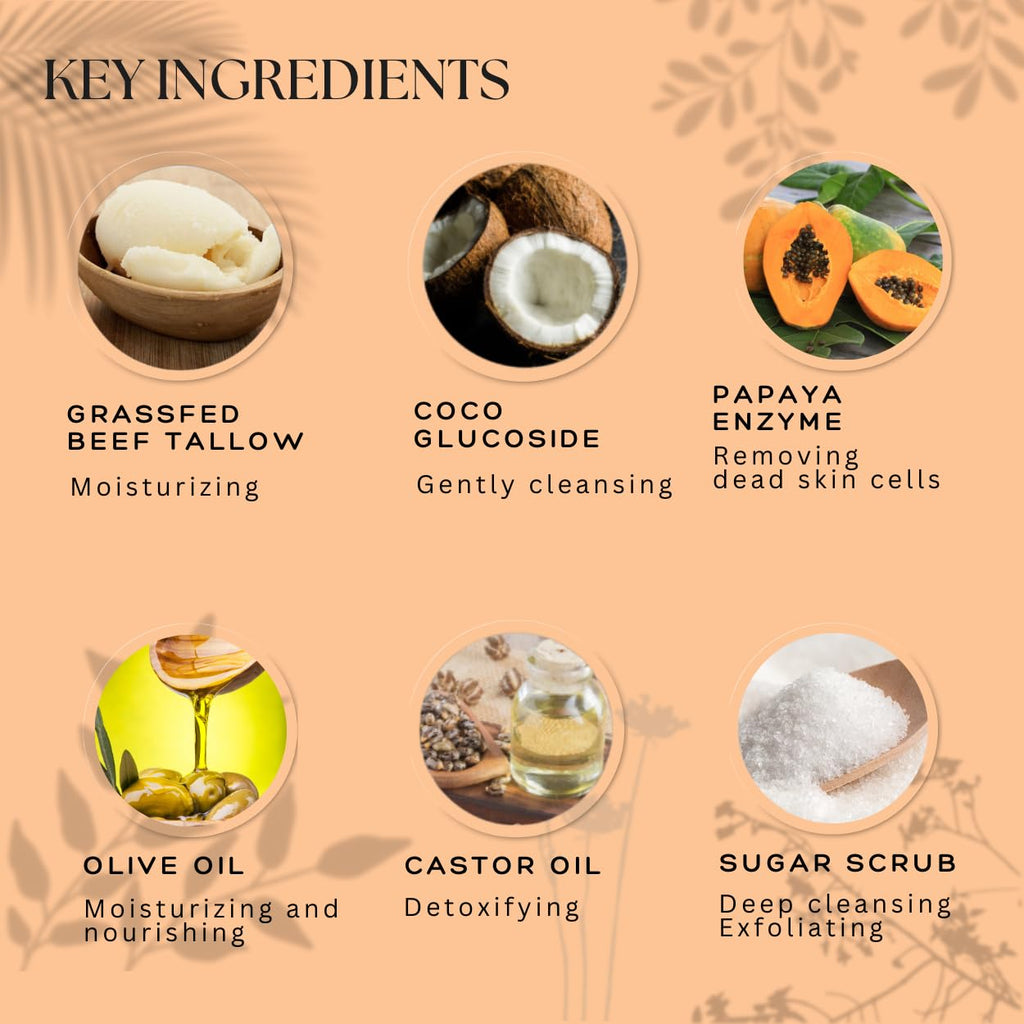 Tallow Cleansing Balm - With Grass-fed Beef Tallow, Papaya Enzyme | Waterproof Makeup Remover Balm | Natural Face Cleanser Oil | Sulphate Free | for sensitive skin, MADE IN USA - 3.17 oz/ 90 g (2 oz)