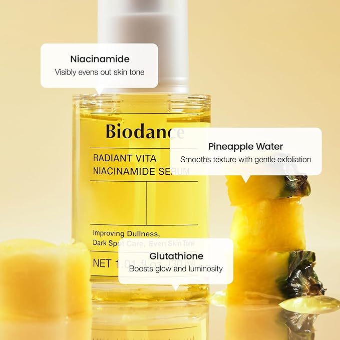 BIODANCE Radiant Vita Niacinamide Serum, for Even Tone Dark Spot Care with Vitamin C, Hydrating for Sensitive Skin, Filter Glow Serum, Korean Skin Care, Self Care Gifts for Women | 1.01 floz