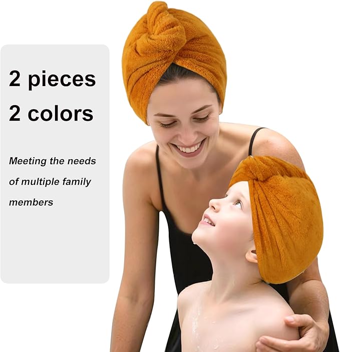 Microfiber Hair Drying Towel Wrap for Women, Hair Turbans Towel for Wet Hair,turbie Twist Hair Towels(The Color of the Picture is for Reference only) (Apricot Yellow,Apricot Yellow)