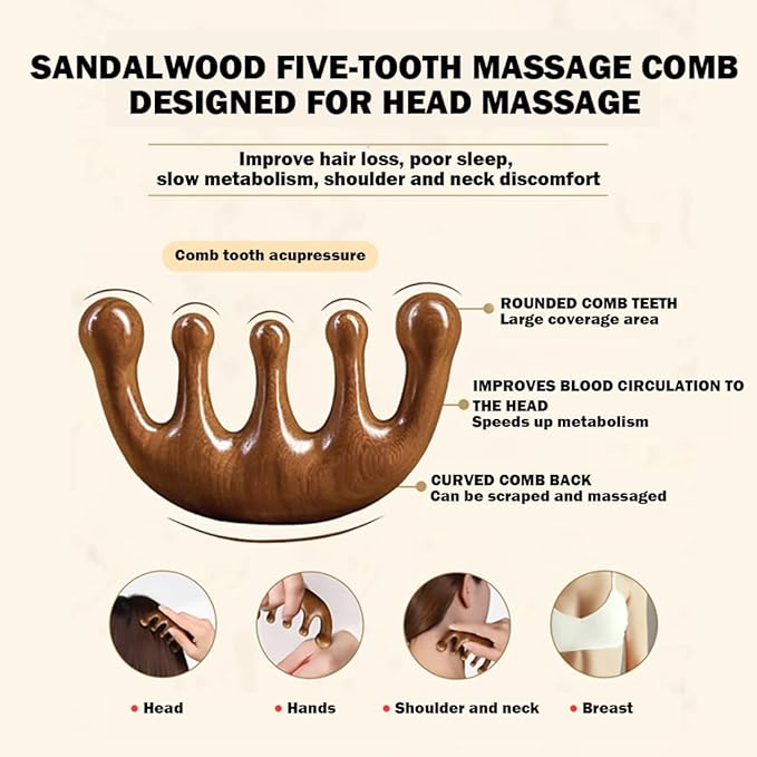 Cureder Wooden Scalp Massager - Handmade 100% Natural Green Sandalwood Wide Tooth Combs - Wood Massage Comb & Sandalwood Comb for Luxurious Hair Care