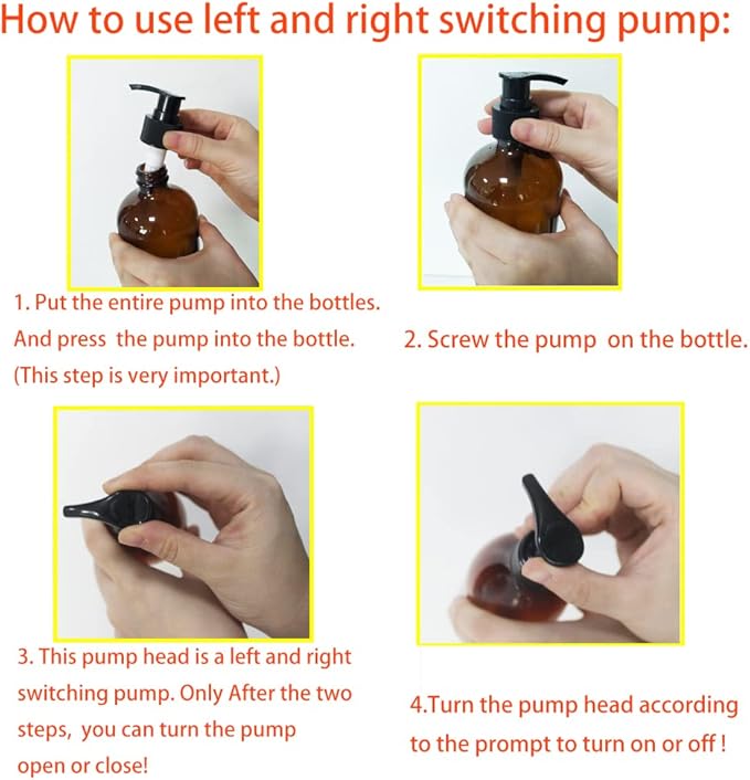 BPFY 12 Pack 8 oz Amber Glass Bottles with Pumps for Essential Oils, Cleaning Products, Lotions, Aromatherapy Oil, Pump Bottles, Refillable Containers with Cap, Funnel, 12 Chalk Labels, 1 Pen