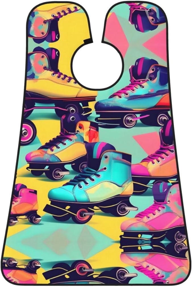 NOUZU Retro Roller Skates Colorful Print Beard Bib Apron For Men, Beard Hair Catcher For Men Shaving Trimming,Beard Cape Cloth, Black