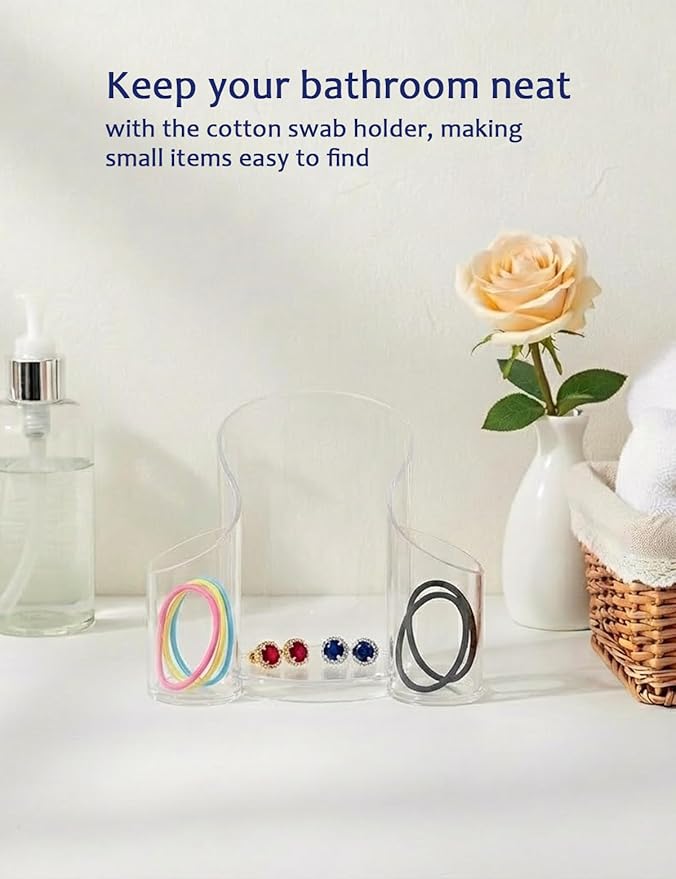VIPTUVI Clear Cotton Pad Holder, 3-Compartment Open Top Cups