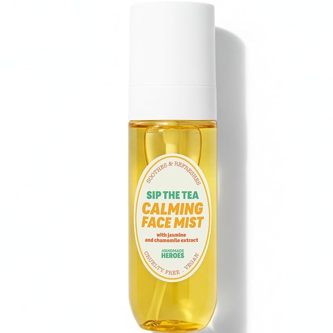 Handmade Heroes Cooling Summer Face Spray | Calming Cooling Chamomile Facial Mist for Perimenopause & Menopause | with Hyaluronic Acid and Jasmine | Sip The Tea Calming Mist