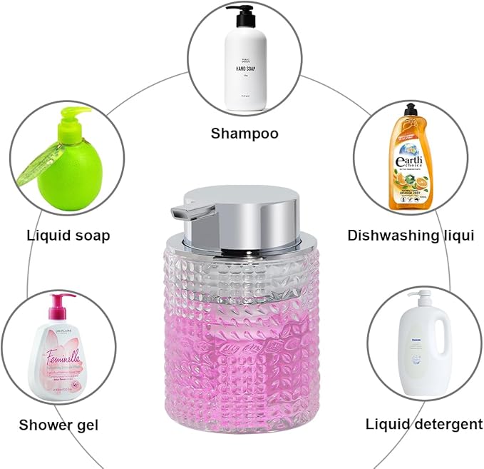 Fvstar Foaming Hand Soap Dispenser, 10 oz Refillable Clear Glass Foam Soap Dispenser with Large Pump Bottle Container for Kitchen and Bathroom,1 pc
