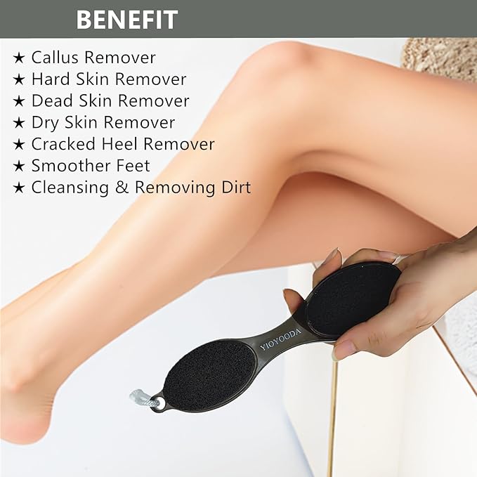 Foot File Callus Remover 4-in-1, 2 Pcs Feet Scraper Pedicure Tools with Pumice Stone, Scrubber Brush, Foot Rasp and Sand Paper, Double Sided Multi Purpose, Clear Black