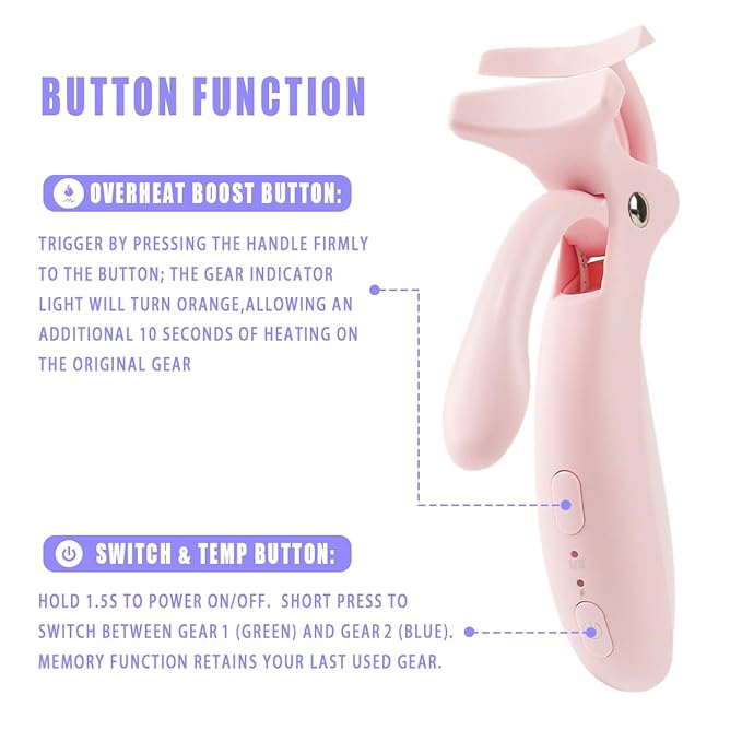 Pinkiou Heated Eyelash Curler for Women,Fast Heat up,Electric Eyelash Curler with Color-Changing Silicone Pad & Overlay Heating, USB-C Rechargeable,2 Temperature Control,Long-Lasting Lash Curler