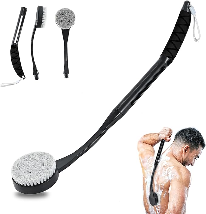 Gobiteli Back Scrubber for Shower,20.5" Long Handle Shower Brush for Body for Deep Clean,Back Brush for Shower for Men Women(Black)