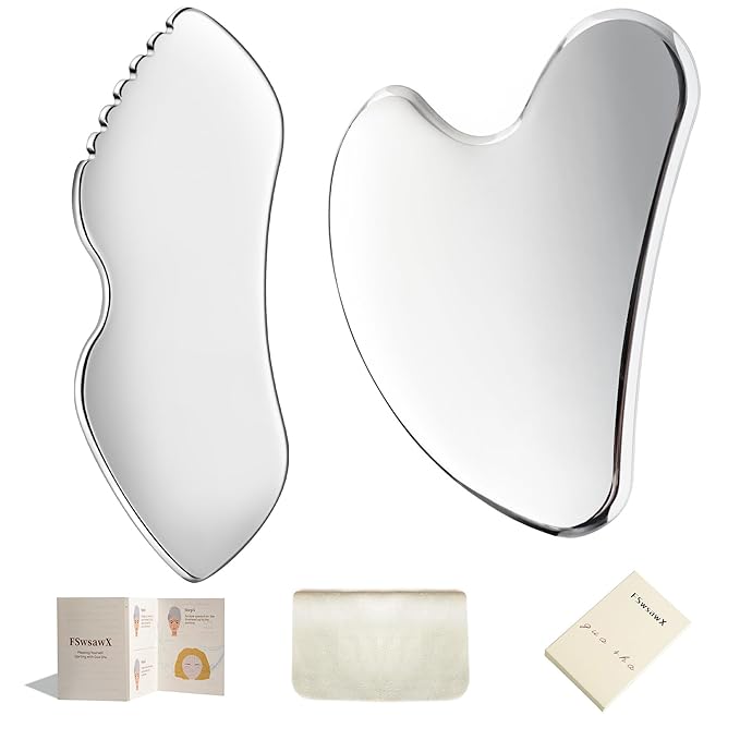 FSwsawX Stainless Steel Gua Sha Facial Tools, Face Comb & Massager Metal Gua sha Tool for Blood Circulation & Lymphatic Drainage, Body and Face Gua Sha Stone for Tighten Skin