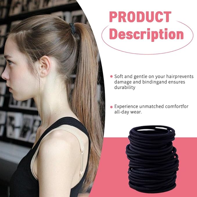 GOSICUKA 120 Pieces Black Hair Ties for Thick and Curly Hair Ponytail Holders Hair Elastic Band for Women or Men(4mm)