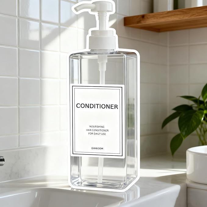 Modern Shampoo and Conditioner Dispenser (21 oz, Pack of 3) Refillable Pump Bottle Set Empty Shower Plastic Bottles with Pump for Bathroom Body Wash Soap and Shower (Clear)