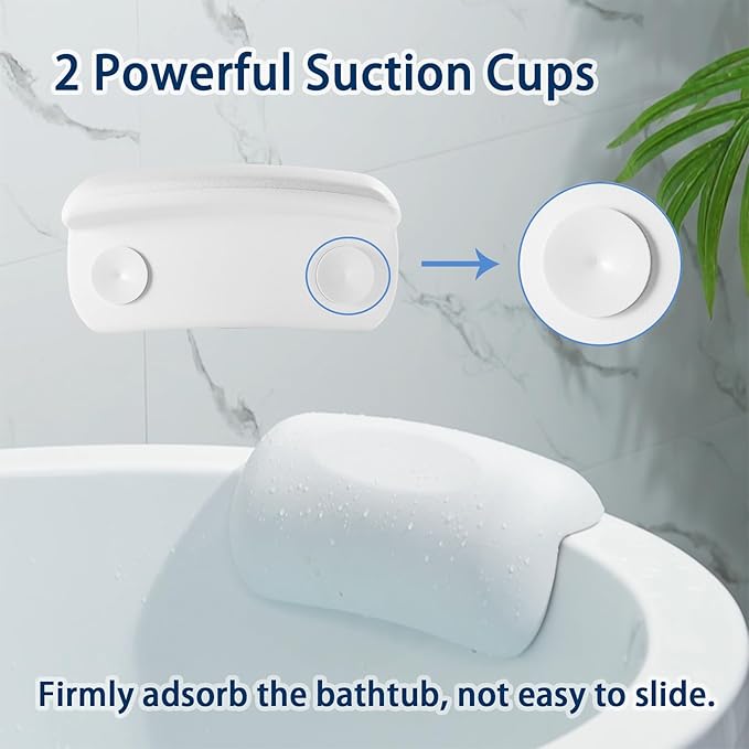 Guluto Bath Pillow Bathtub Pillow, Bath Pillows for Tub Head and Neck Support, Waterproof Bath Tub Pillows with Strong Non-Slip Suction Cups, Relaxing Bath Accessories for Soaking, Spa White